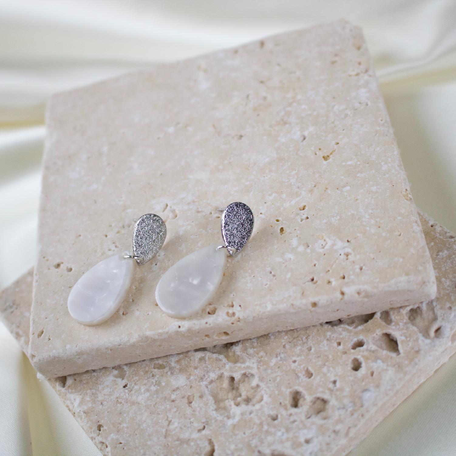 Kam // White Teardrop Charm Earrings