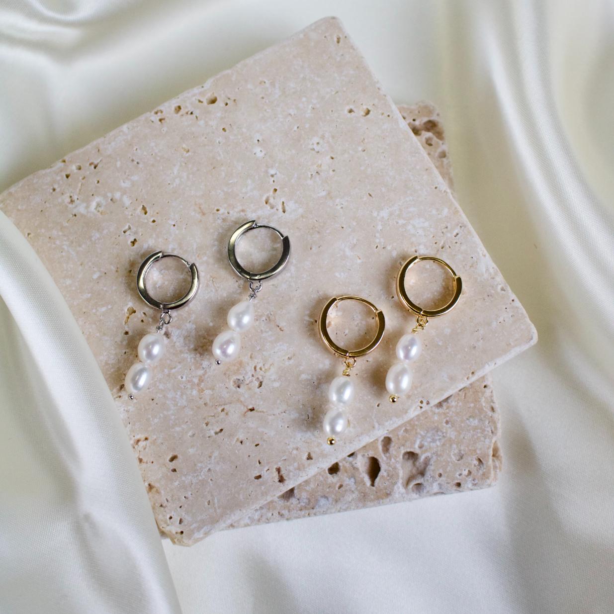 Tate // Pearl hoop huggie earrings