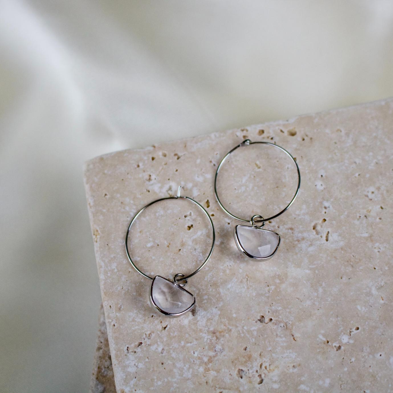Aura // Silver Hoop Quartz Crystal Earrings