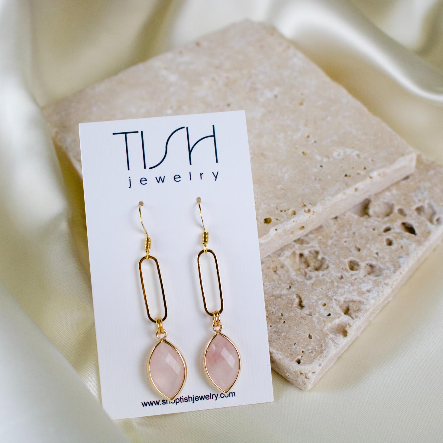Evette // Gold Rose Quartz Earrings