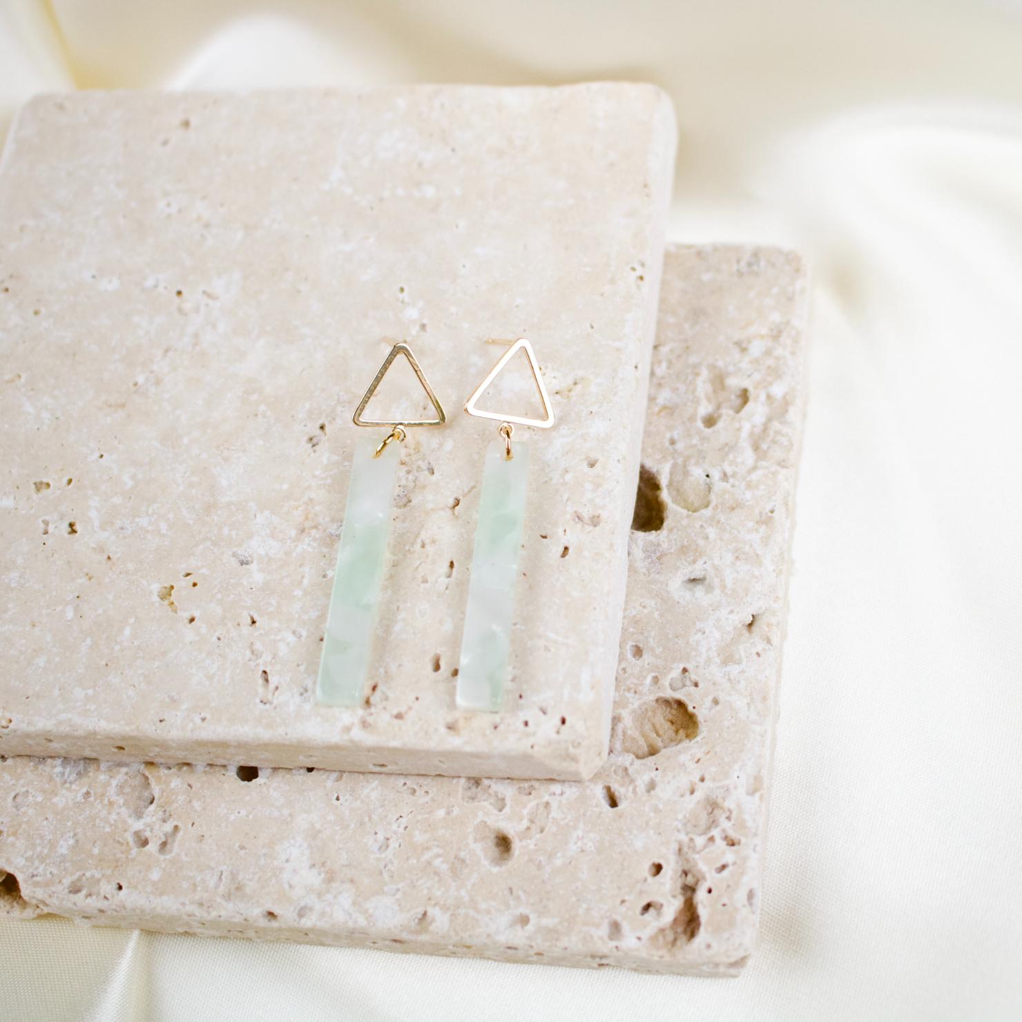 Lina // Light Green Geometric Acetate Earrings