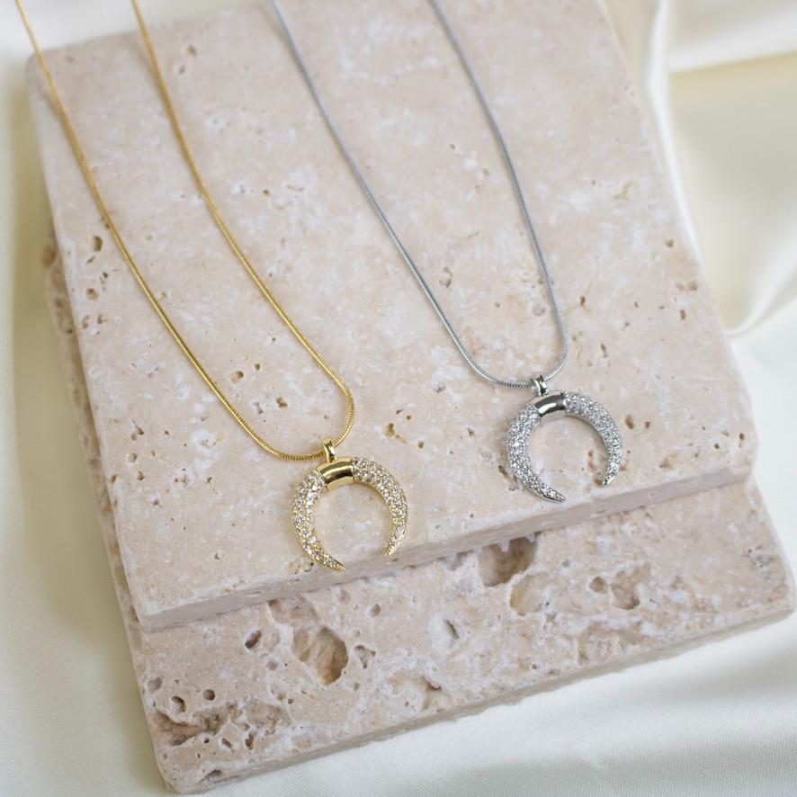 Tilly // Rhinestone Crescent Necklace