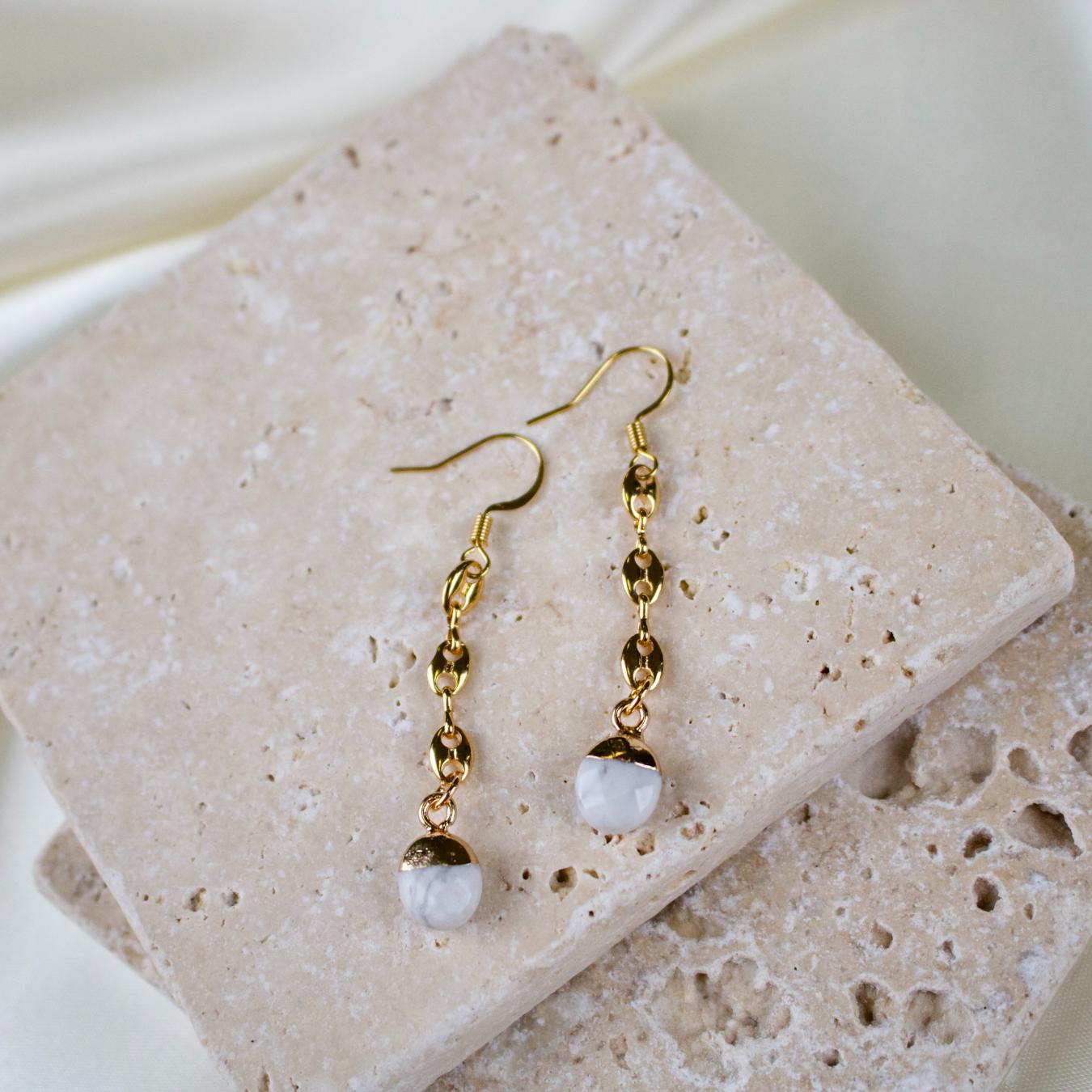 Opal // Howlite Charm Bean Chain Earrings