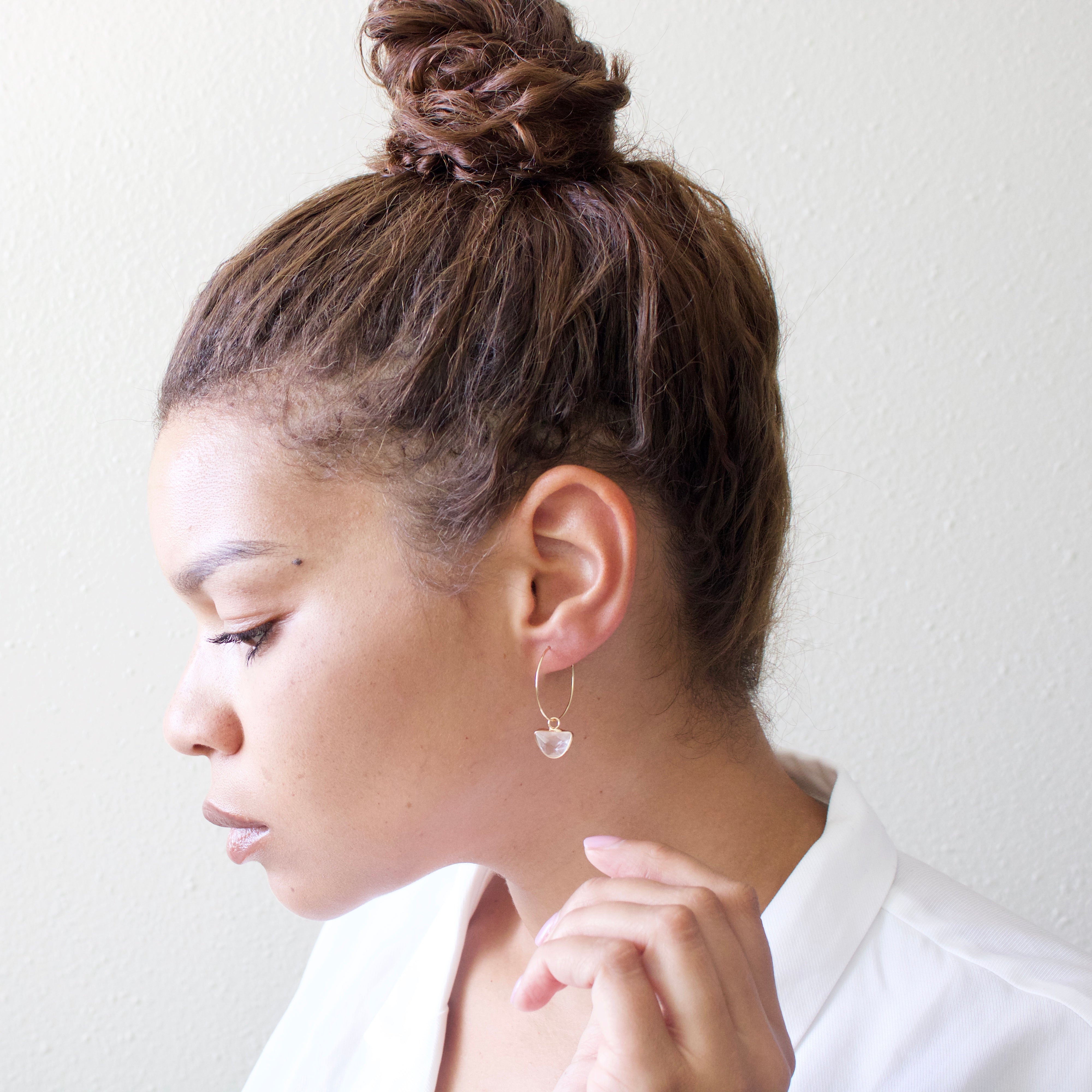Aura // Gold Hoop Quartz Crystal Earrings