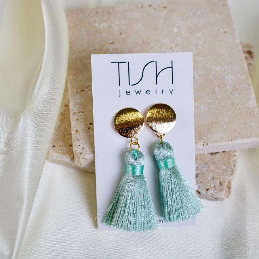 Halo // Light Blue Tassel Earrings