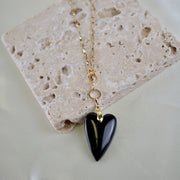 Serena // Black Agate Heart Necklace