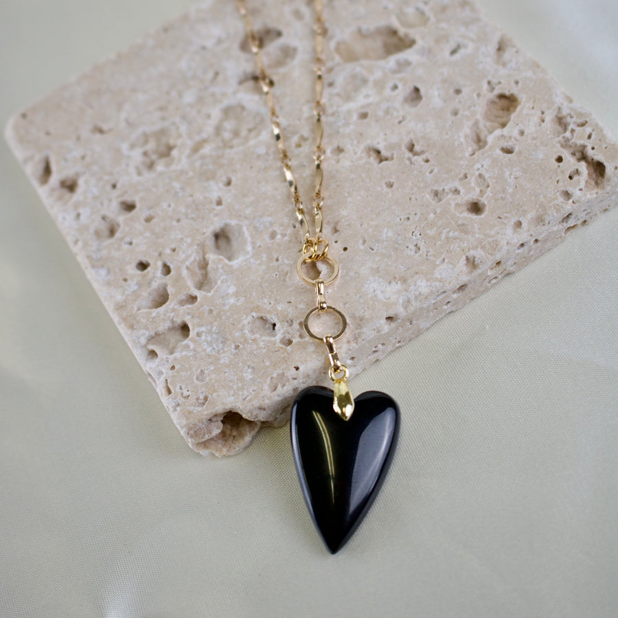 Serena // Black Agate Heart Necklace