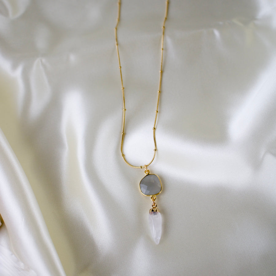 N018 - Clear quartz and grey moonstone necklace