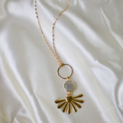 N013 - Grey Moonstone brass burst necklace