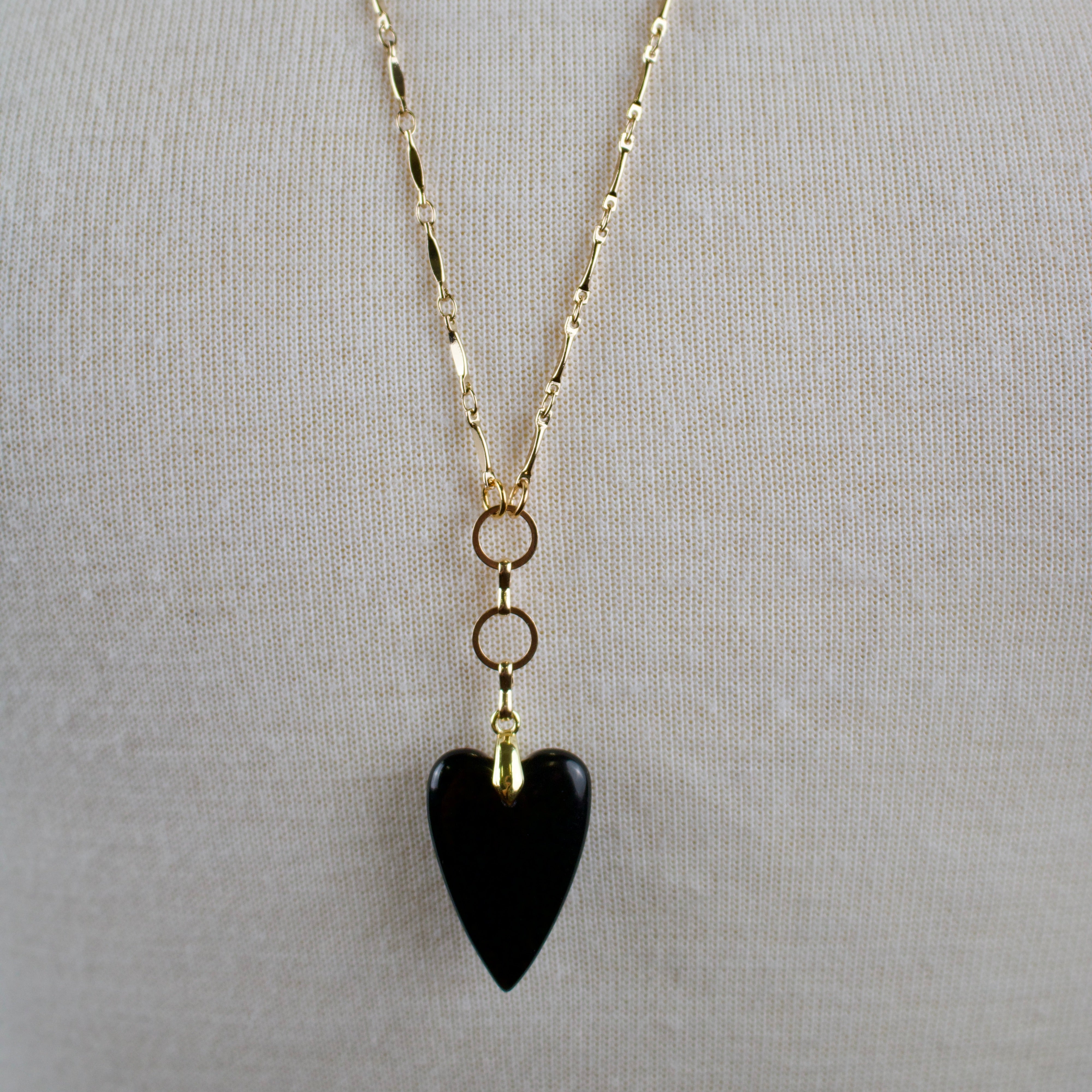 Serena // Black Agate Heart Necklace