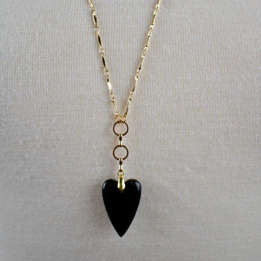 Serena // Black Agate Heart Necklace
