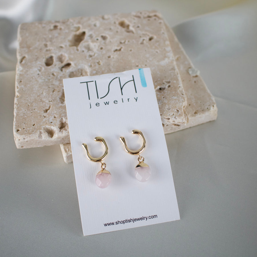 E51 - Rose quartz horseshoe stud earrings