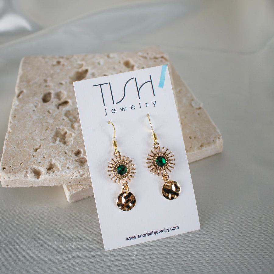 E37 - Green Rhinestone charm earrings