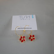 E4 - Flower Charm Hoop Earrings