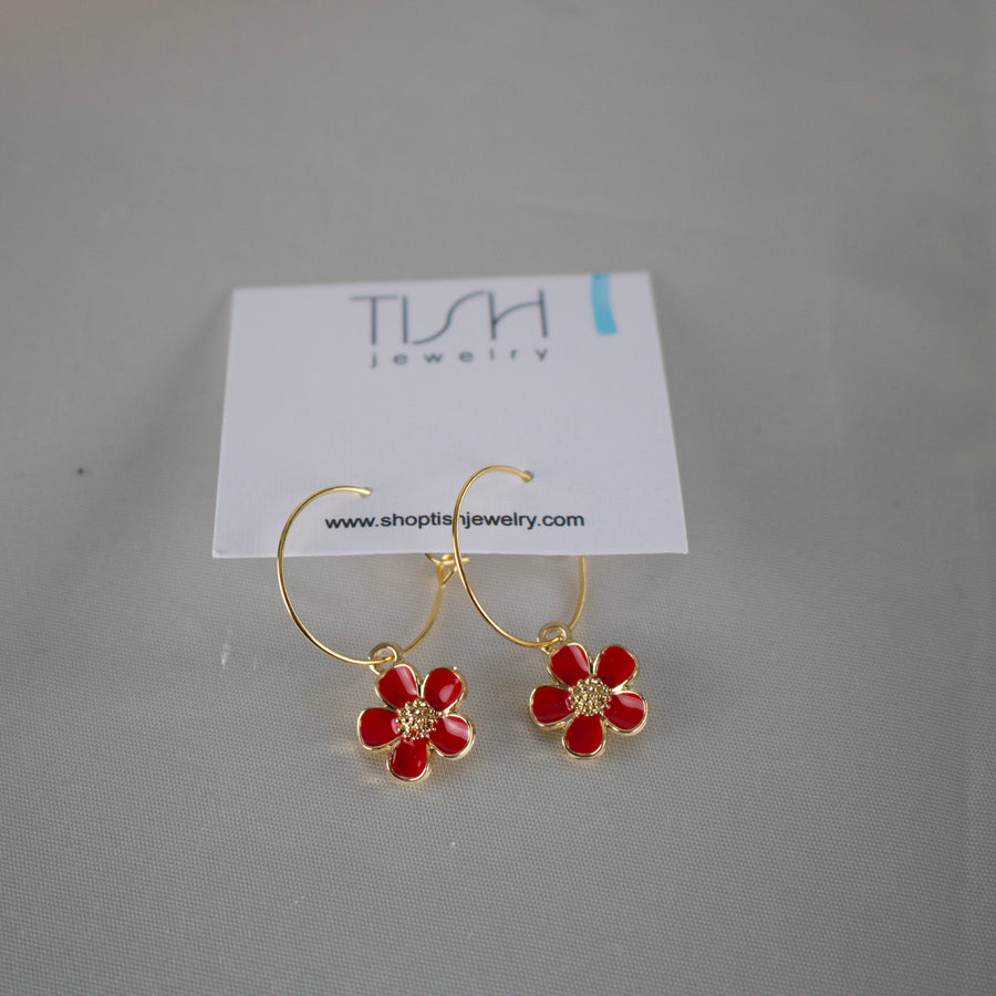 E4 - Flower Charm Hoop Earrings