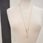 N033 - Rose Quartz elongated teardrop pendant necklace