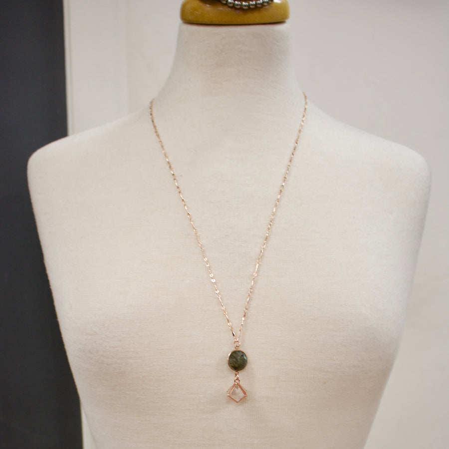 N007 - Rose Gold Clear Quartz & Labradorite Necklace