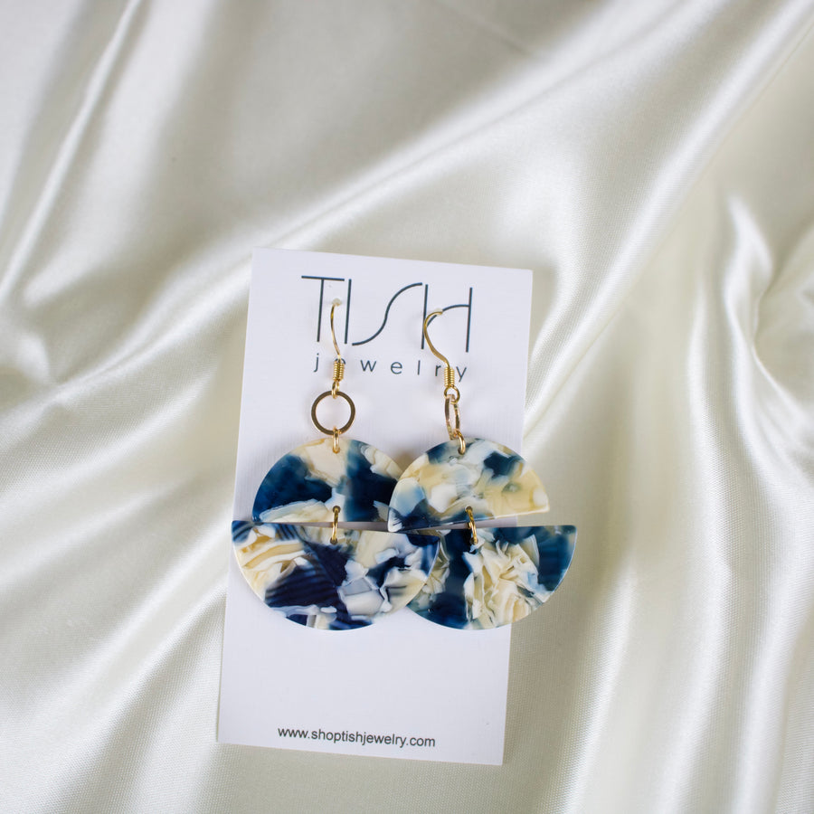 Neela // Blue & Yellow Marbled Statement Earrings
