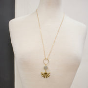 N013 - Grey Moonstone brass burst necklace