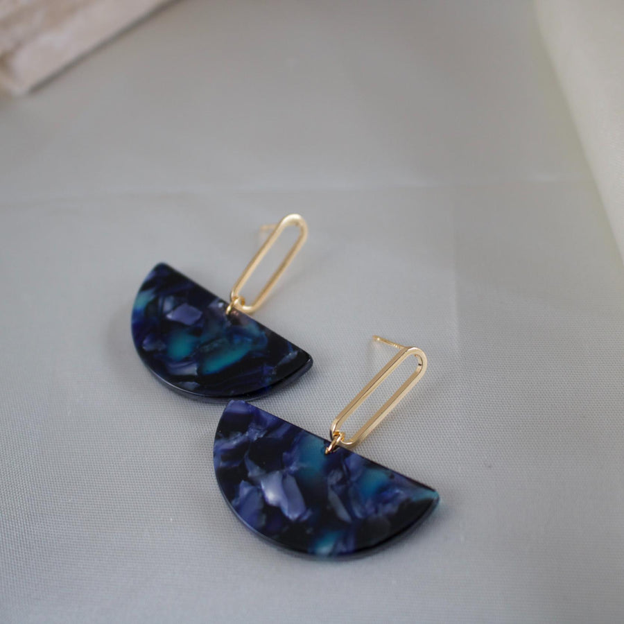 Esme // Navy Half Circle Acetate Earrings