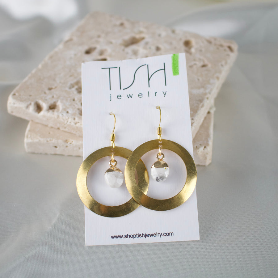 E12 - Raw Brass & Howlite Charm Earring