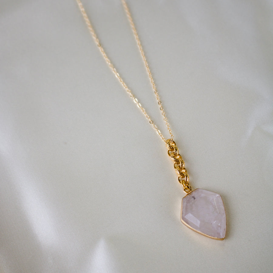 N030 - Clear quartz shield pendant necklace
