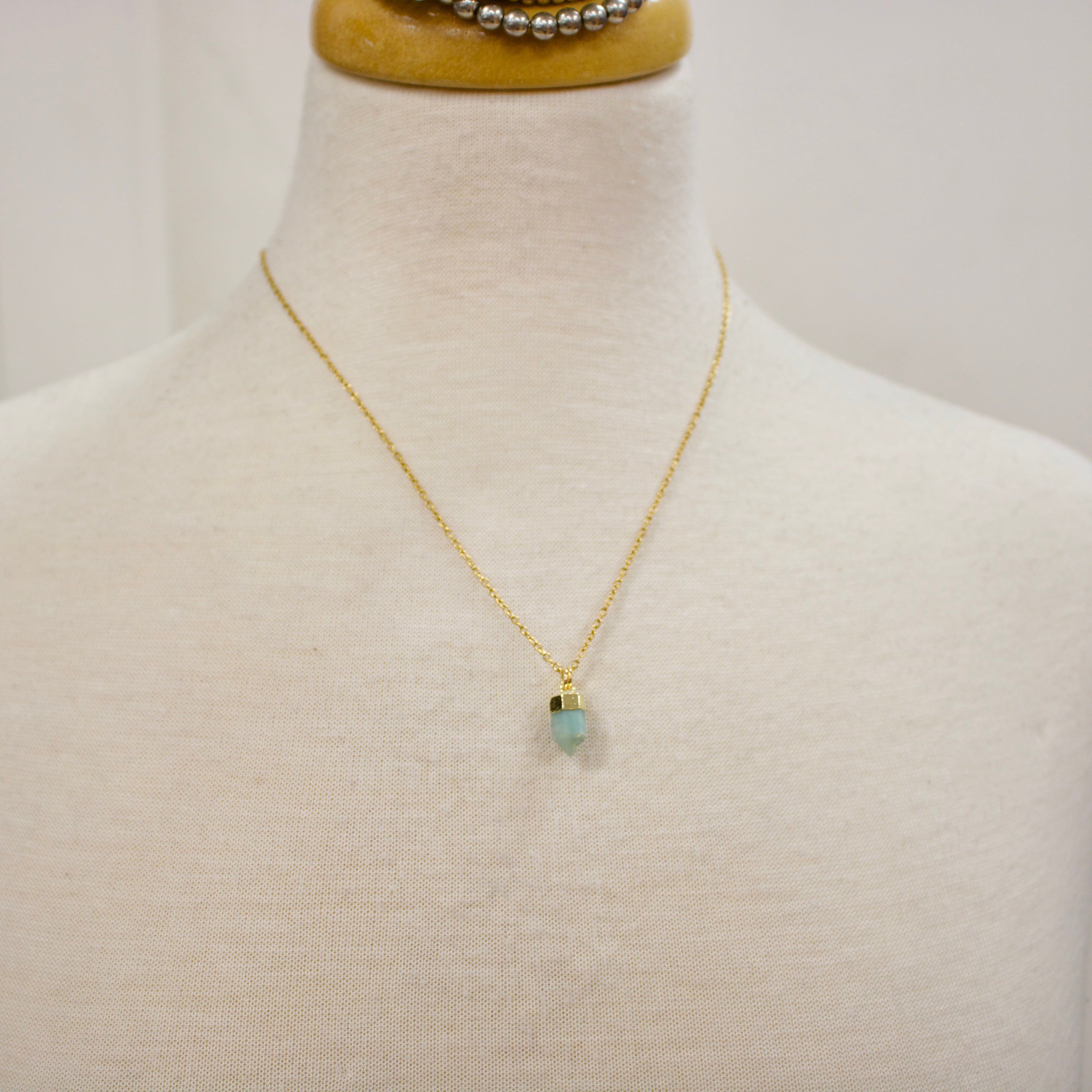 N032 - Dainty amazonite bullet pendant necklace
