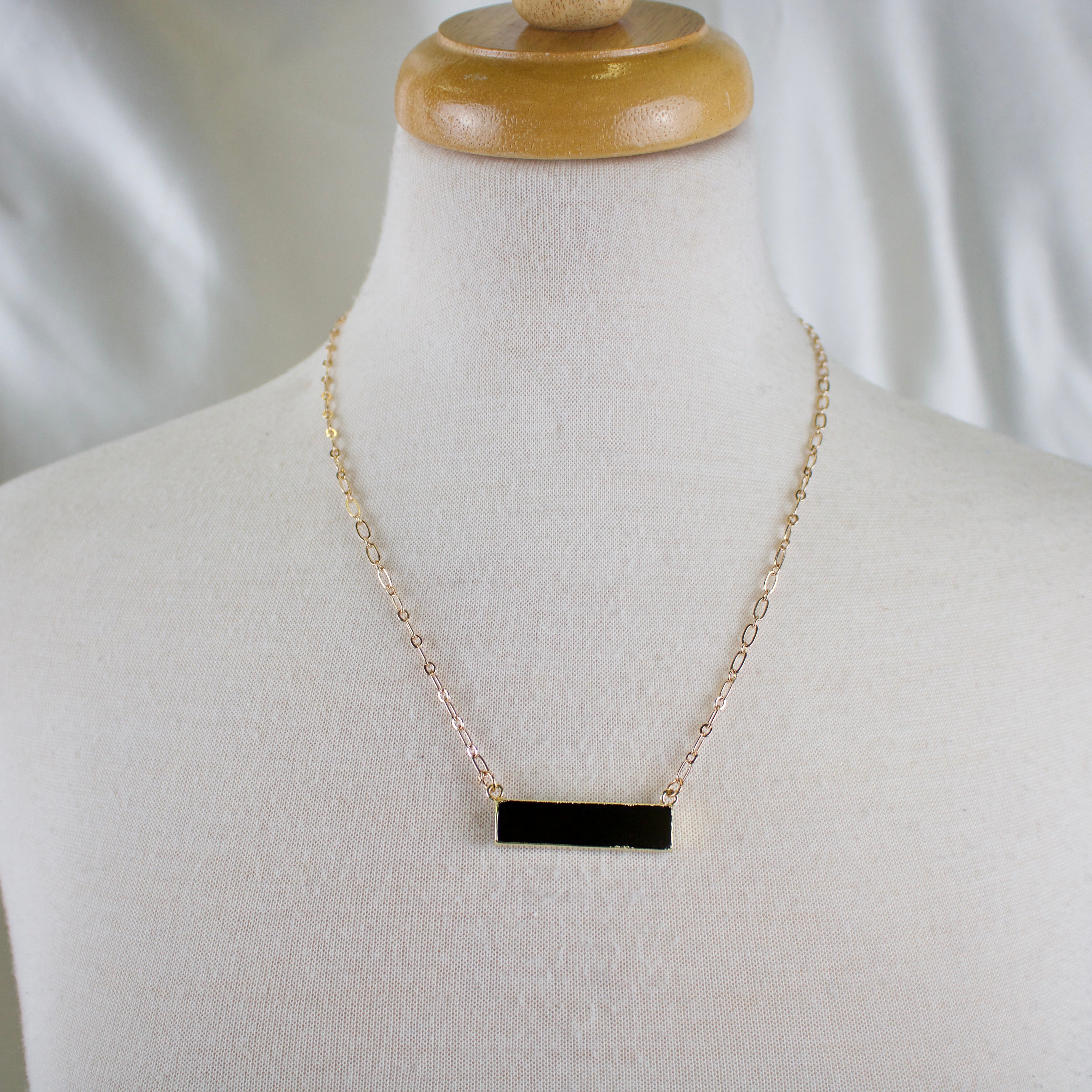 Kaci // Black Agate Bar Necklace