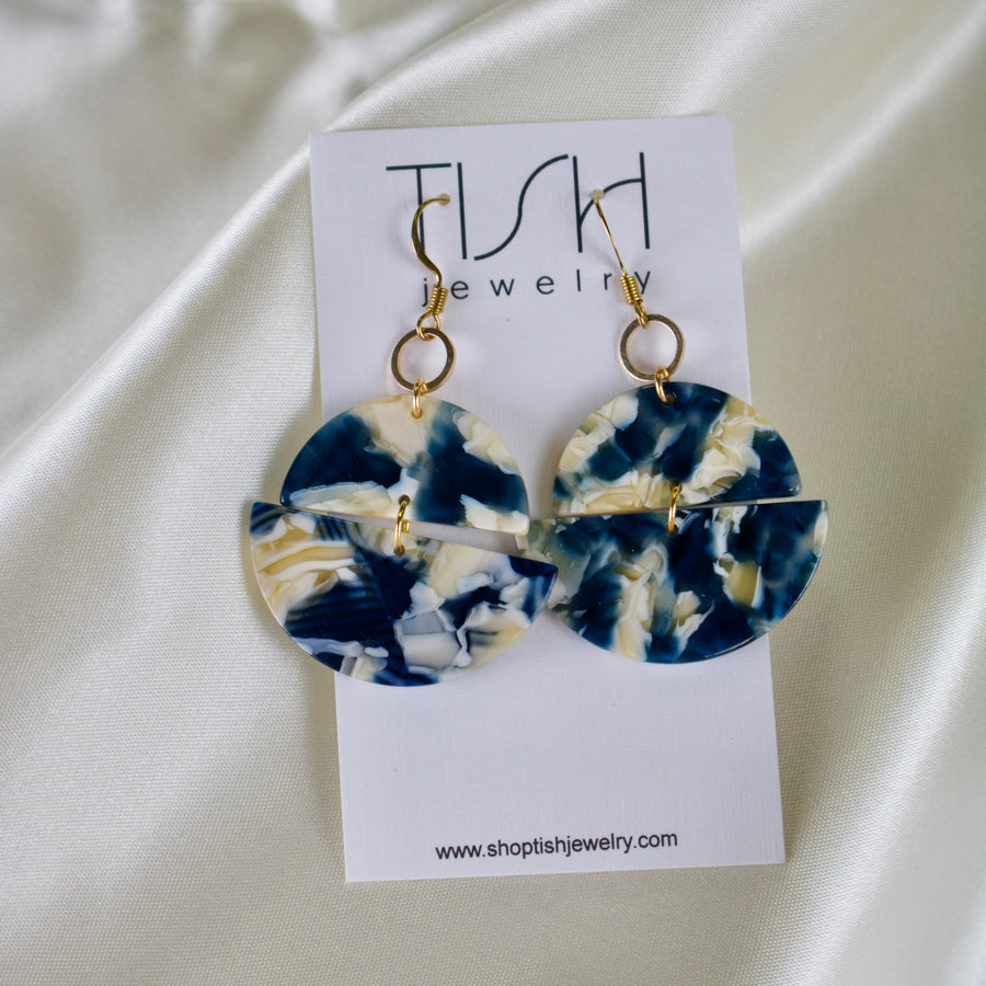 Neela // Blue & Yellow Marbled Statement Earrings
