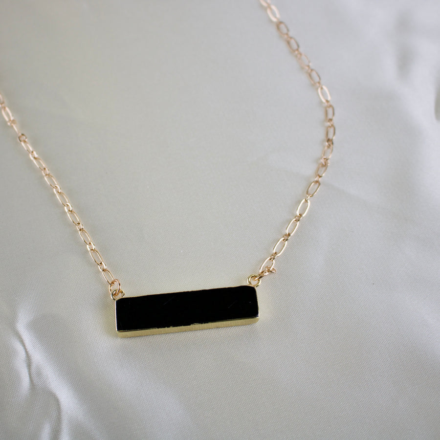 Kaci // Black Agate Bar Necklace