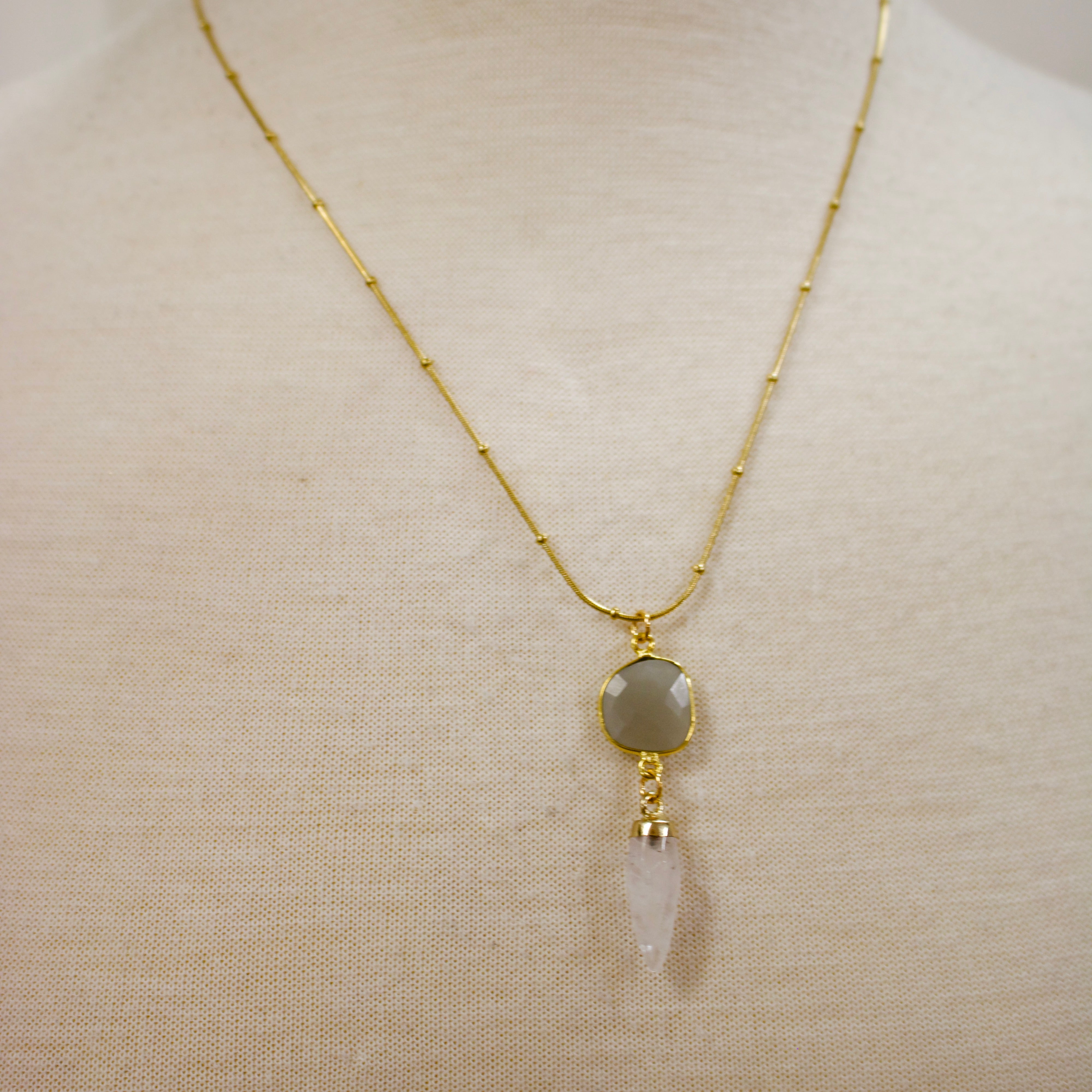 N018 - Clear quartz and grey moonstone necklace