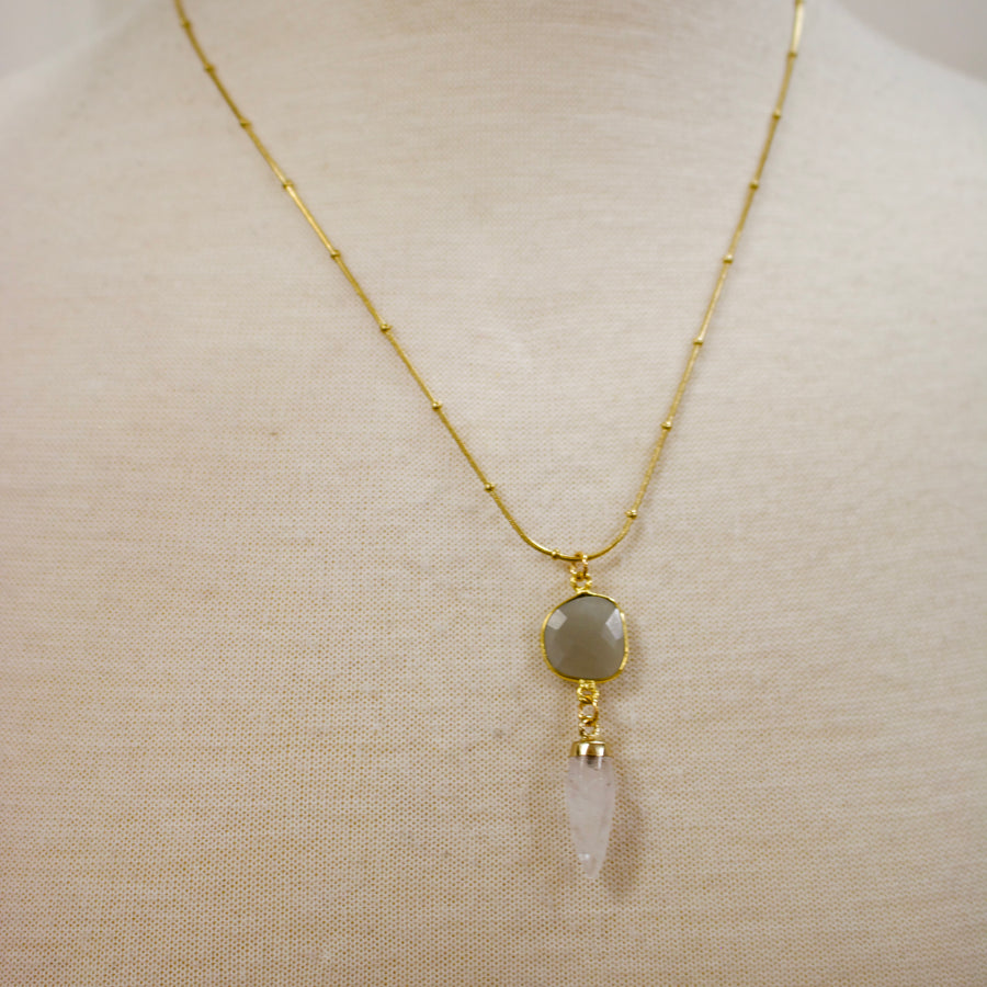 N018 - Clear quartz and grey moonstone necklace