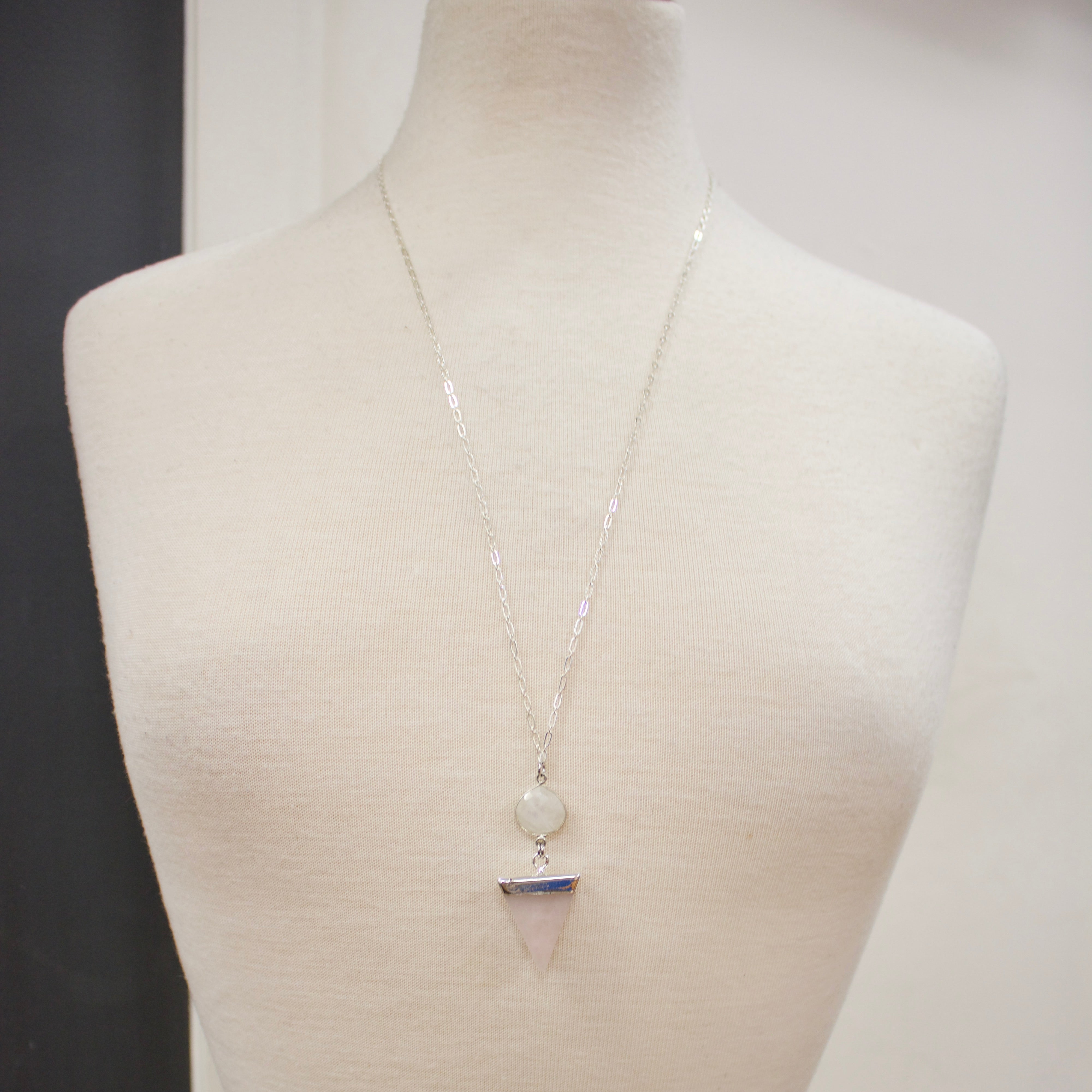 N017 - Triangle rose quartz & moonstone necklace