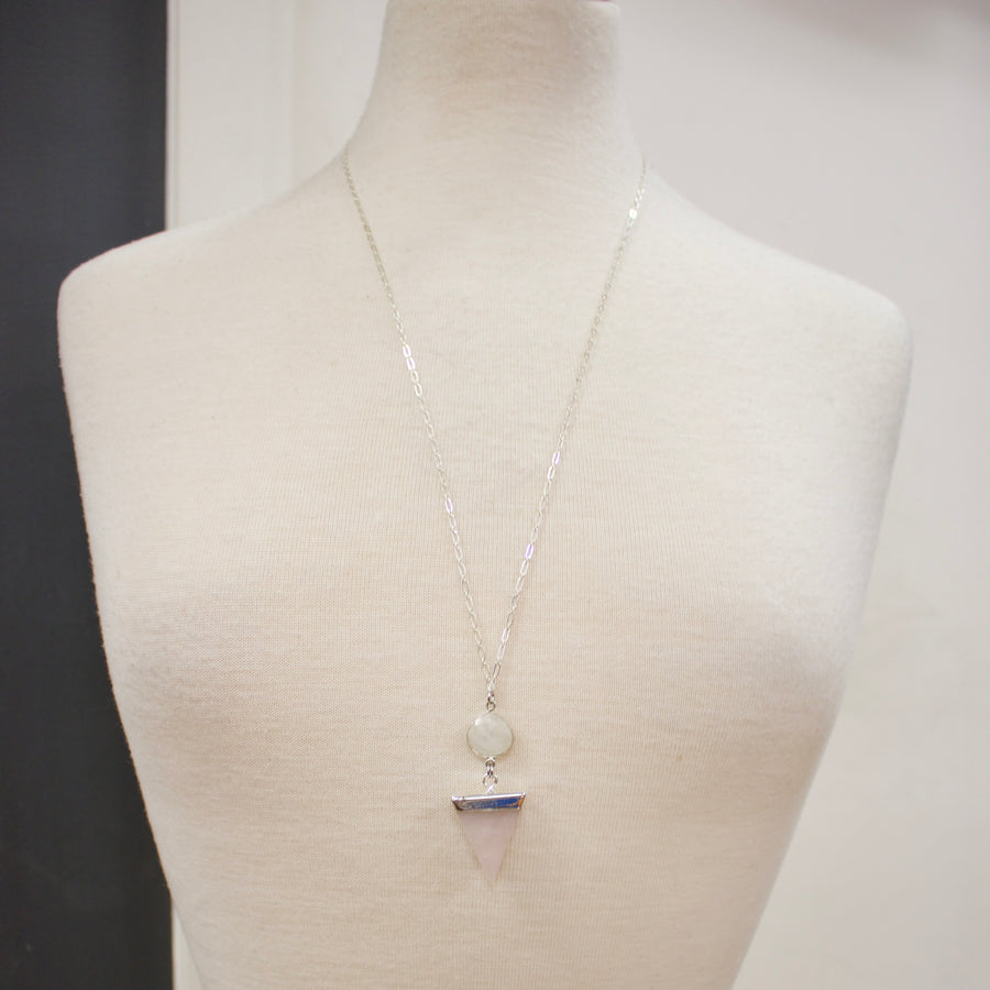 N017 - Triangle rose quartz & moonstone necklace