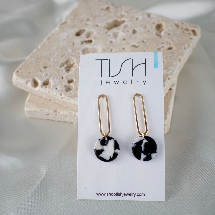 E16 - Black & White Acetate Charm Earring