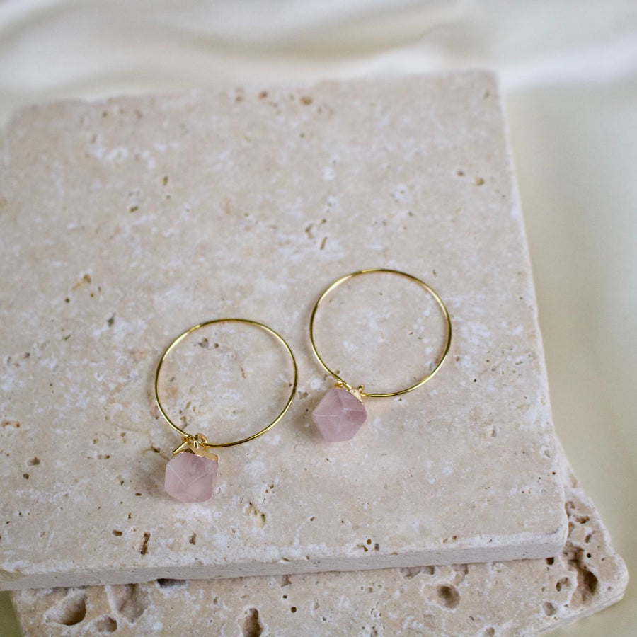 Sarah // Rose Quartz Hoop Earrings