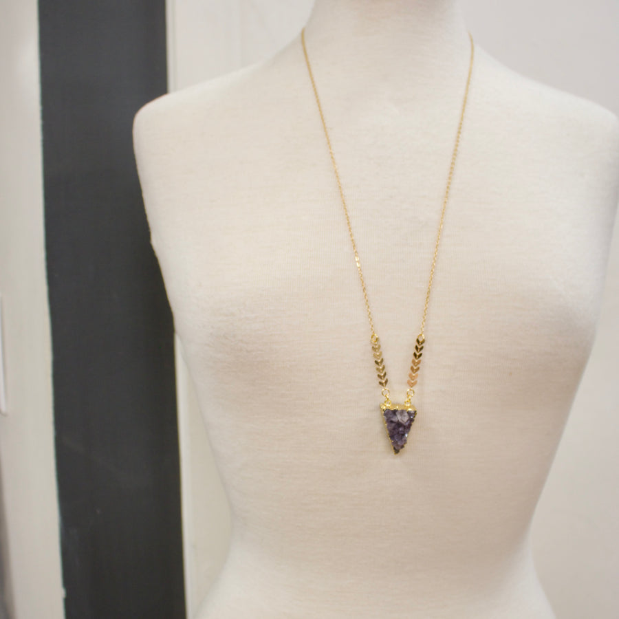 N028 - Raw amethyst triangle pendant necklace
