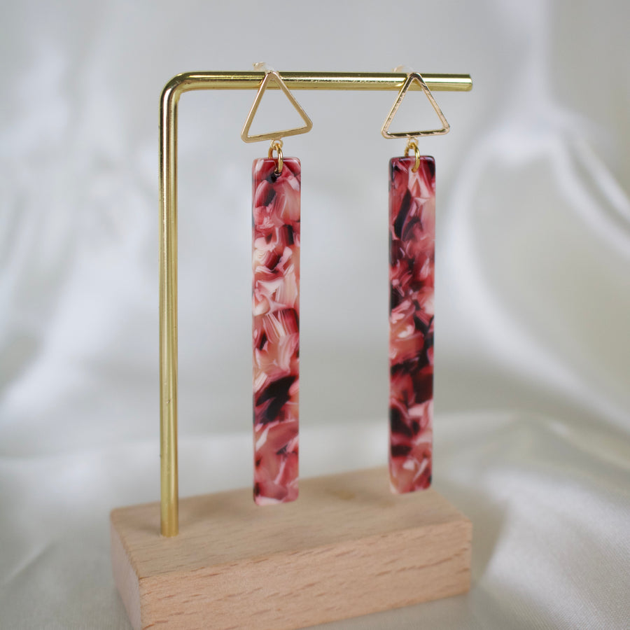 Poppy // Marbled Red Bar Earrings