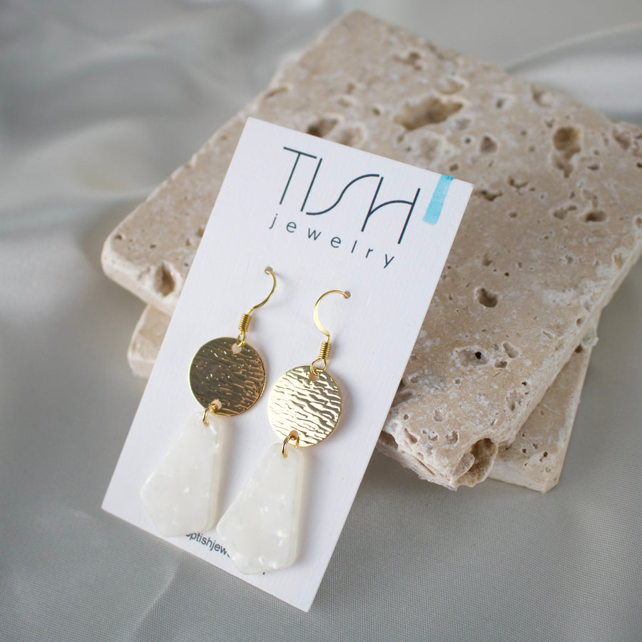 E33 - White Acetate Dangle Earrings