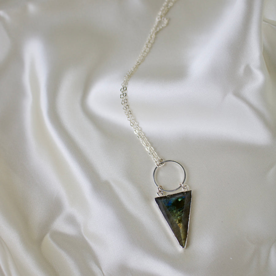 N024 - Silver triangle labradorite necklace
