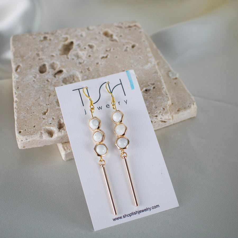 E48 - 3 Bead howlite dangle earrings