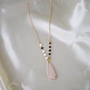 N033 - Rose Quartz elongated teardrop pendant necklace