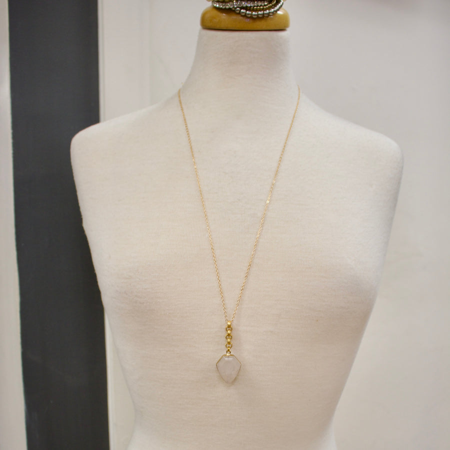 N030 - Clear quartz shield pendant necklace