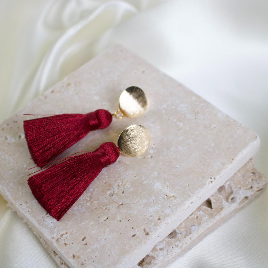 Halo // Cherry Red Tassel Earrings