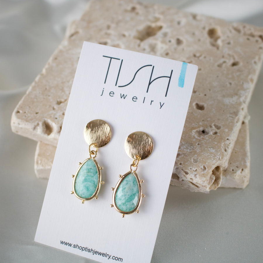 E8 - Amazonite teardrop charm earrings