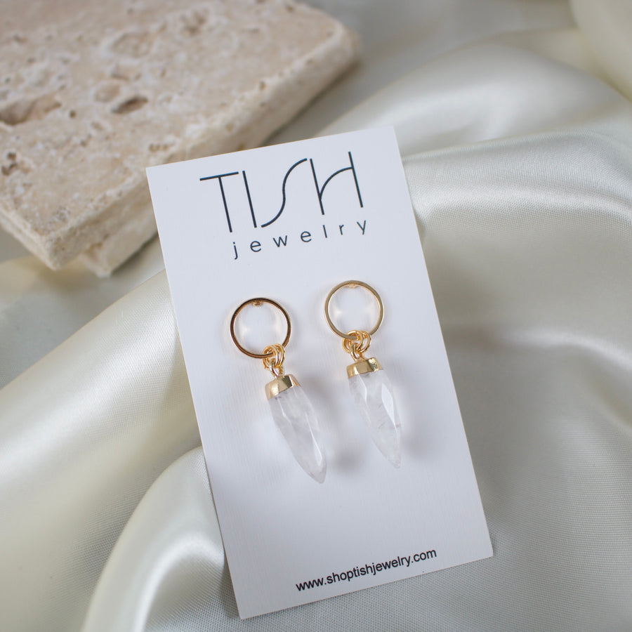 Lou // Clear Quartz Charm Earrings