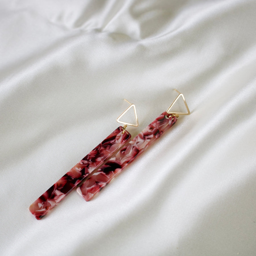 Poppy // Marbled Red Bar Earrings