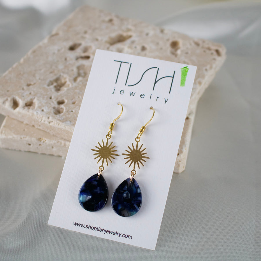 E2 - Dark Blue Acetate Starburst Earrings