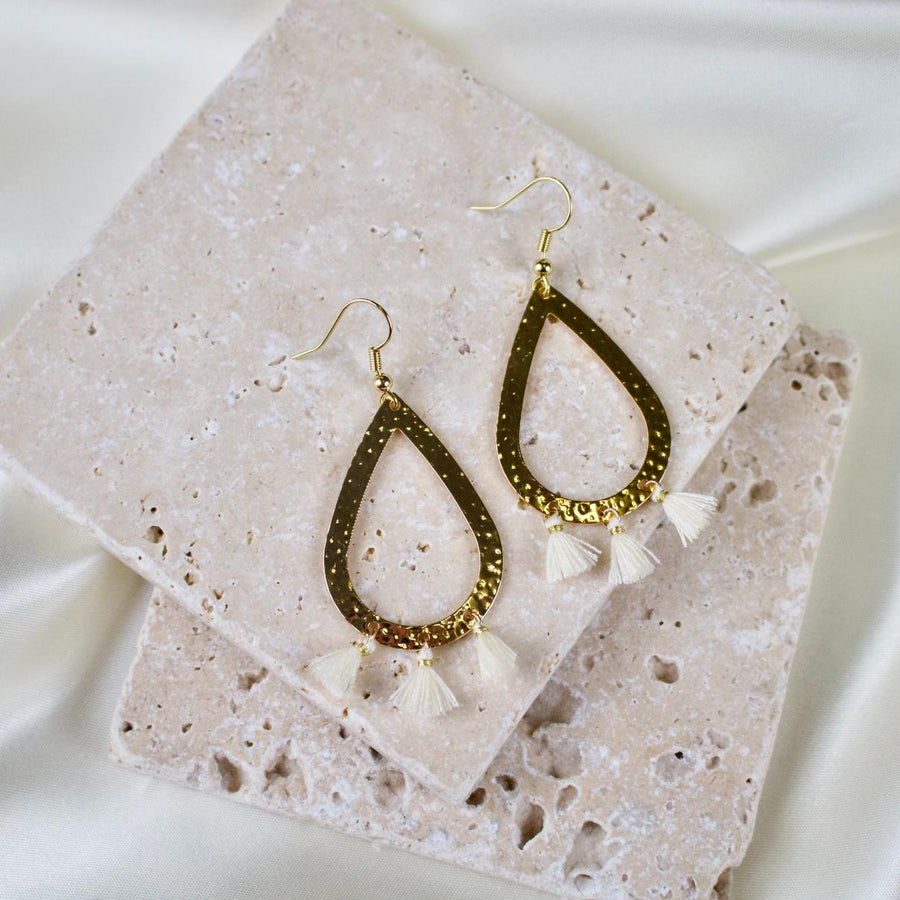 Addie // Textured Teardrop Micro Tassel Earrings