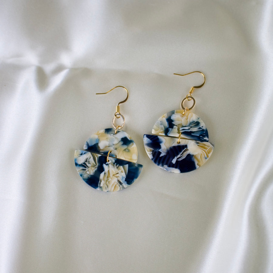 Neela // Blue & Yellow Marbled Statement Earrings